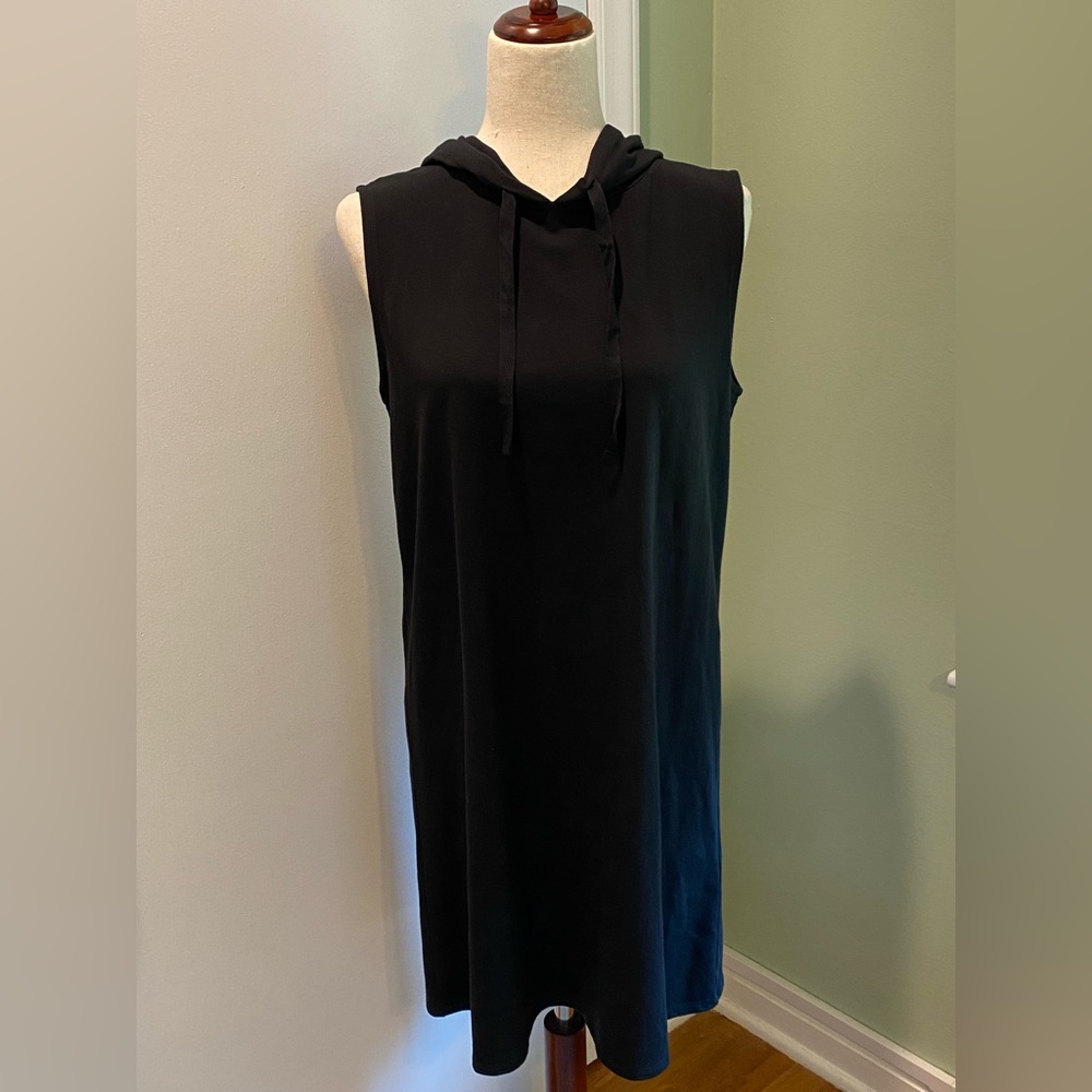 NWOT Eileen Fisher Black Cotton Hooded Dress Sz. Small Petite - Picture 3 of 6